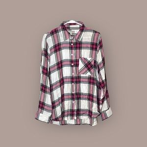 Alexander Jordan Red White Navy Blue Yellow Plaid Button Down Shirt Blouse XL